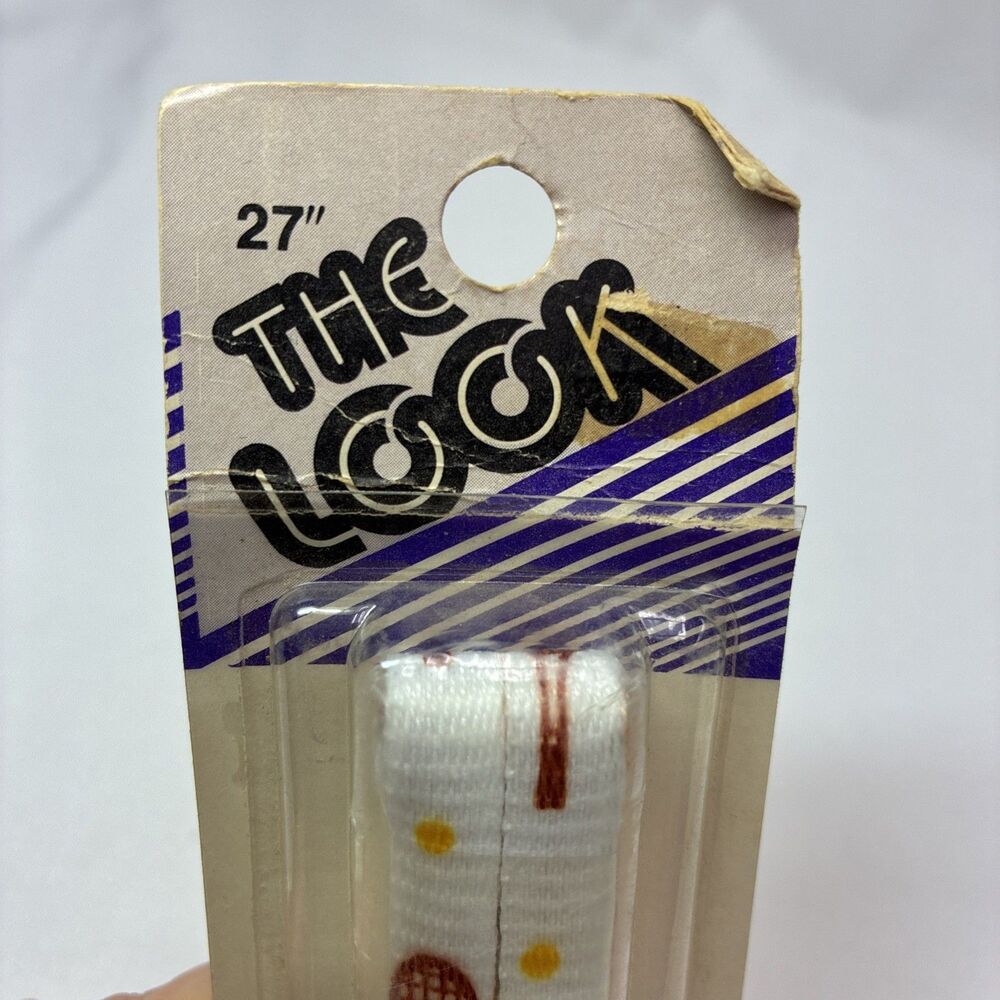 Vintage Tennis Print 27” White Shoe Laces 1980s Fashion Novelty by The Look NOS - Picture 3 of 7